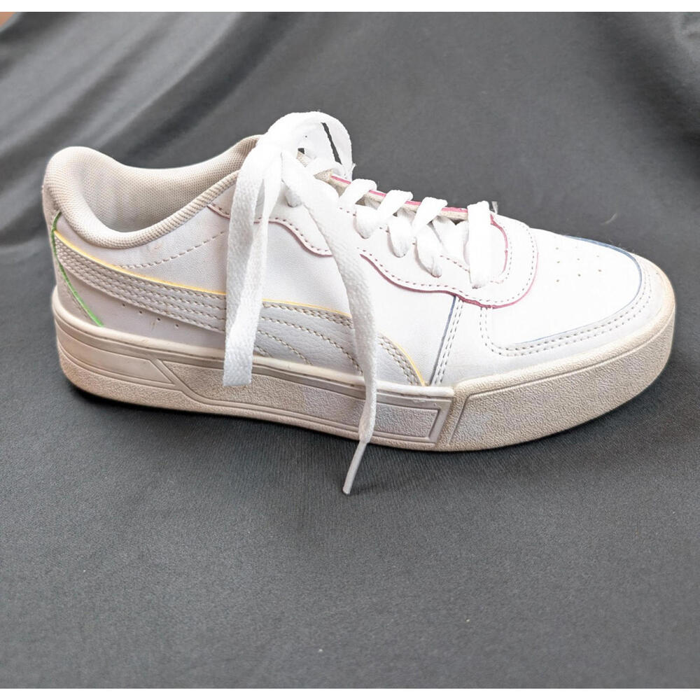 Puma 6.5 Women's / 5 Girls Shoes White w Rainbow Tag and Stripes